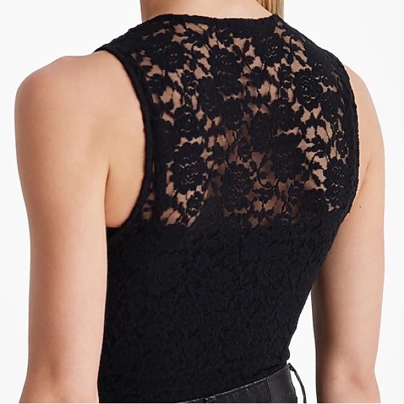 Express NWT Fitted Black Lace Crew Neck Tank - Picture 4 of 12